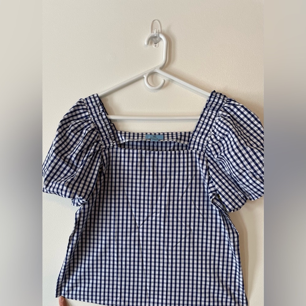 CeCe Navy and White Checkered Blouse